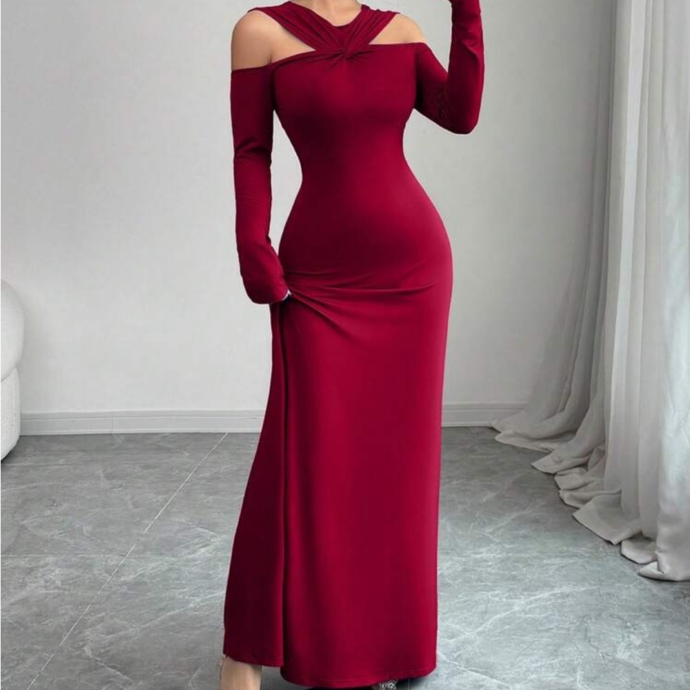 Elegant Off-Shoulder Burgundy Dress